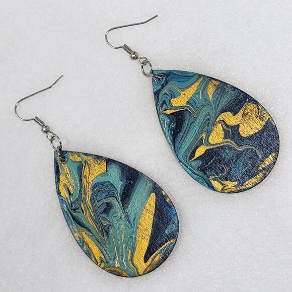 Boho Marble Painted Teardrop Earrings - Picture 2 of 5